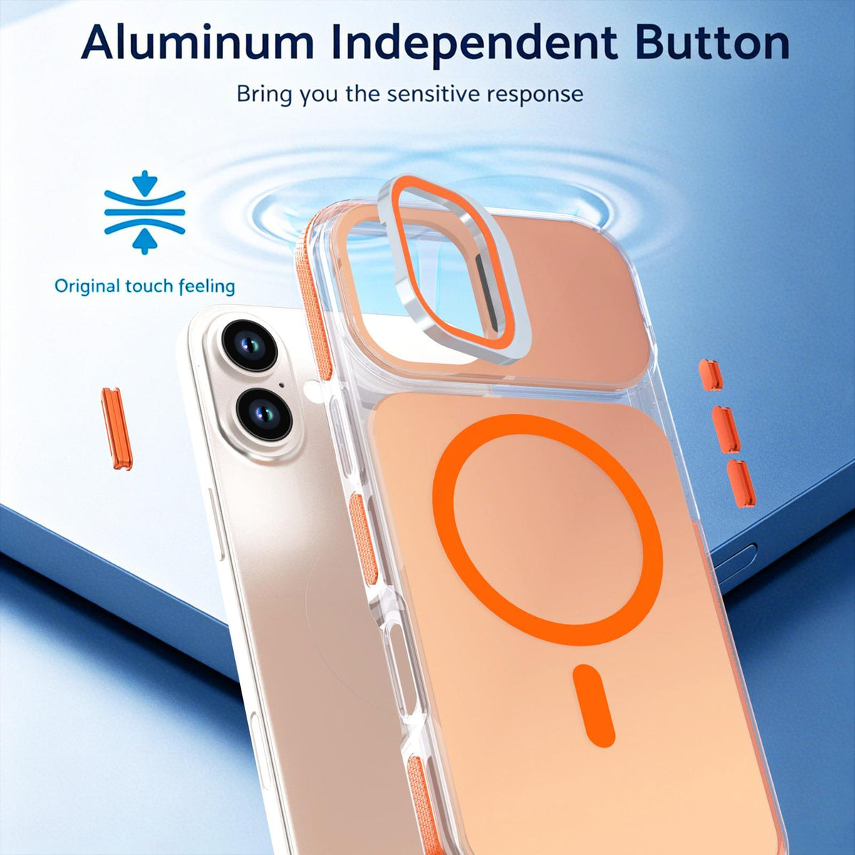 For iPhone 16 Plus Chameleon Gen2 Lens Cover Kickstand Magnetic Phone Case - Orange - EDA010044503B