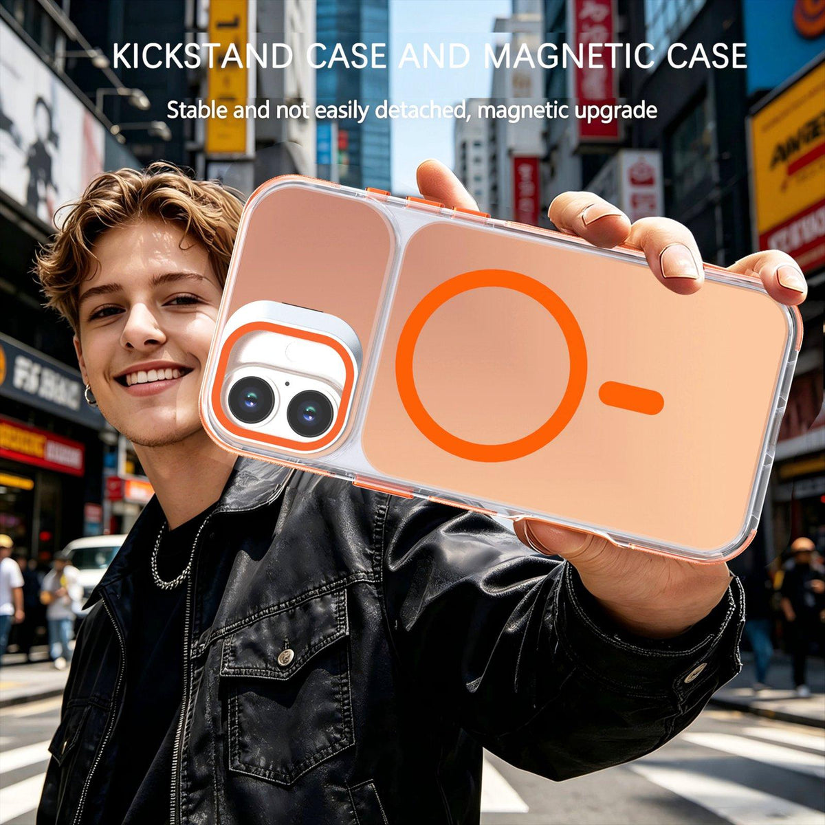 For iPhone 16 Plus Chameleon Gen2 Lens Cover Kickstand Magnetic Phone Case - Orange - EDA010044503B