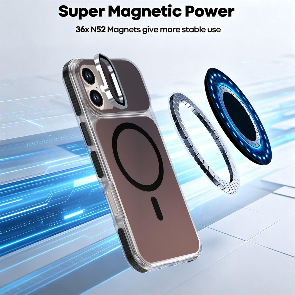 For iPhone 16 Plus Chameleon Gen2 Lens Cover Kickstand Magnetic Phone Case - Black - EDA010044503C
