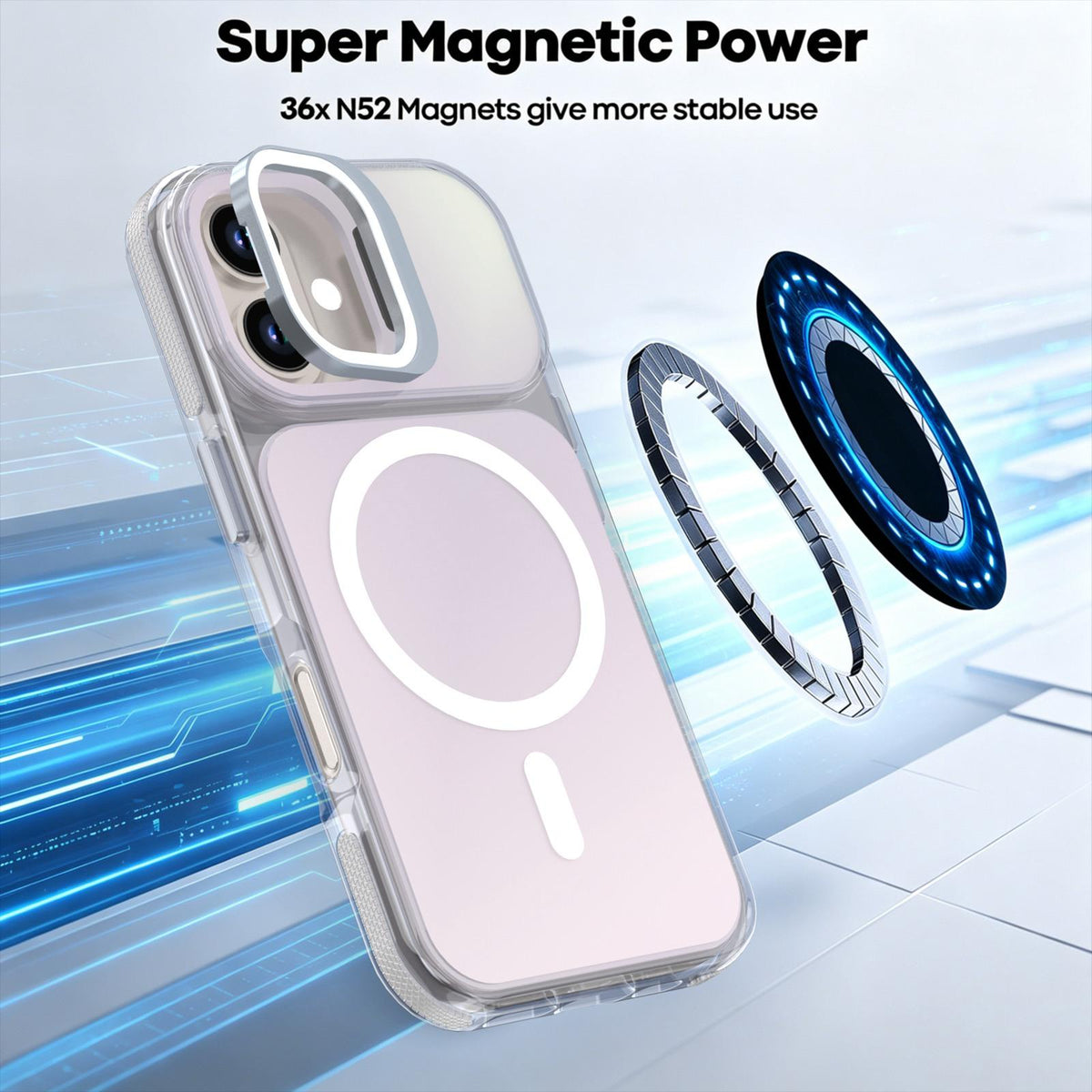 For iPhone 16 Chameleon Gen2 Lens Cover Kickstand Magnetic Phone Case - White - EDA010044504A
