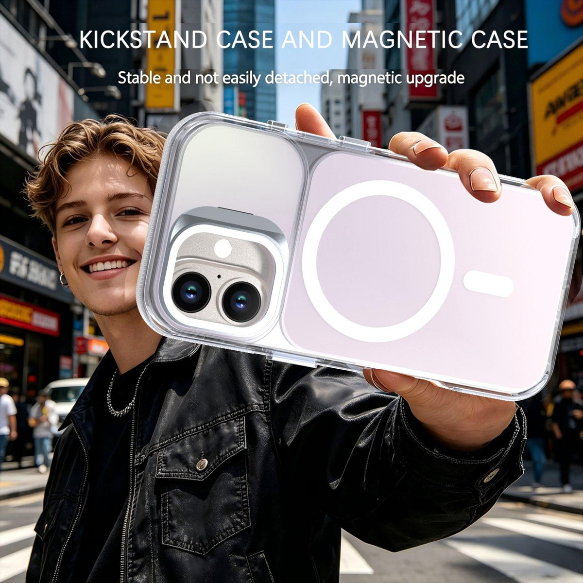 For iPhone 16 Chameleon Gen2 Lens Cover Kickstand Magnetic Phone Case - White - EDA010044504A