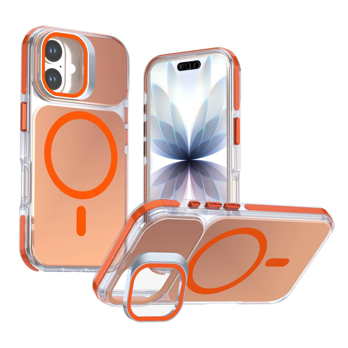 For iPhone 16 Chameleon Gen2 Lens Cover Kickstand Magnetic Phone Case - Orange - EDA010044504B
