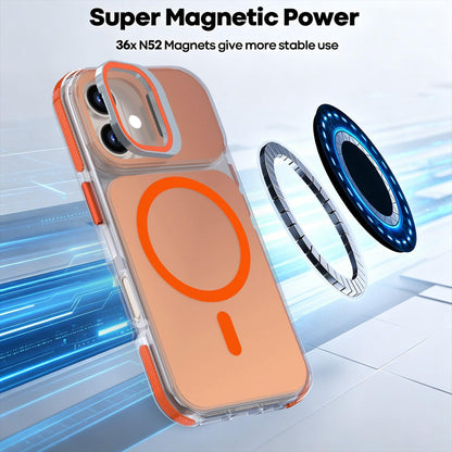 For iPhone 16 Chameleon Gen2 Lens Cover Kickstand Magnetic Phone Case - Orange - EDA010044504B