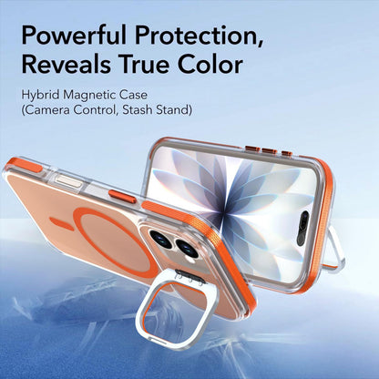 For iPhone 16 Chameleon Gen2 Lens Cover Kickstand Magnetic Phone Case - Orange - EDA010044504B