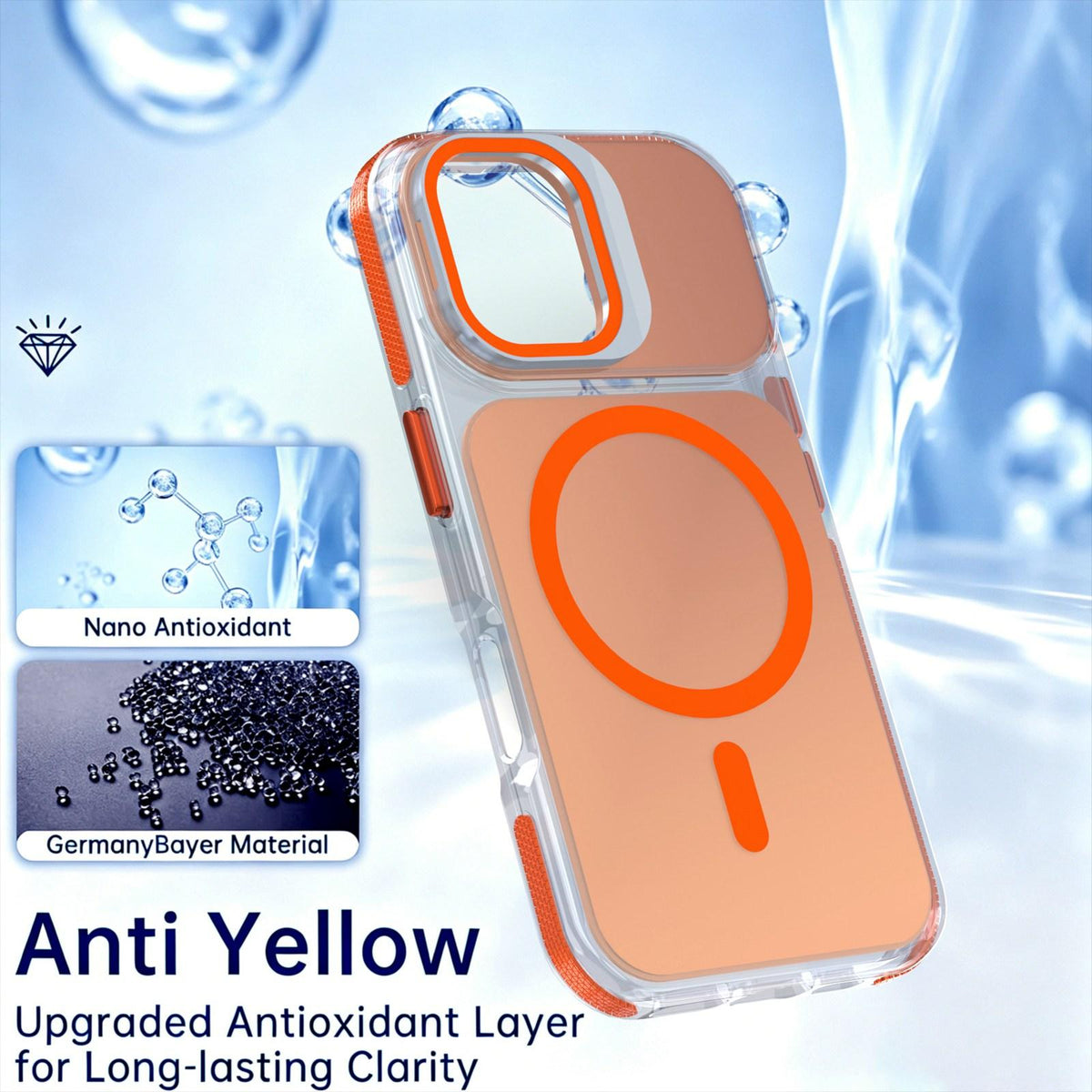 For iPhone 16 Chameleon Gen2 Lens Cover Kickstand Magnetic Phone Case - Orange - EDA010044504B
