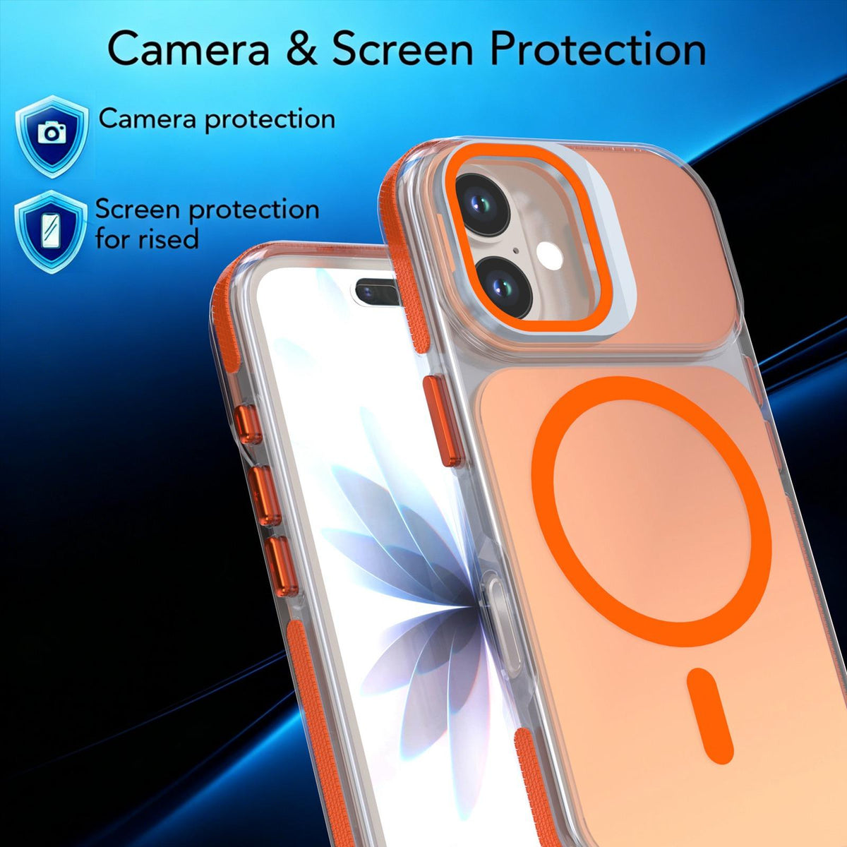 For iPhone 16 Chameleon Gen2 Lens Cover Kickstand Magnetic Phone Case - Orange - EDA010044504B