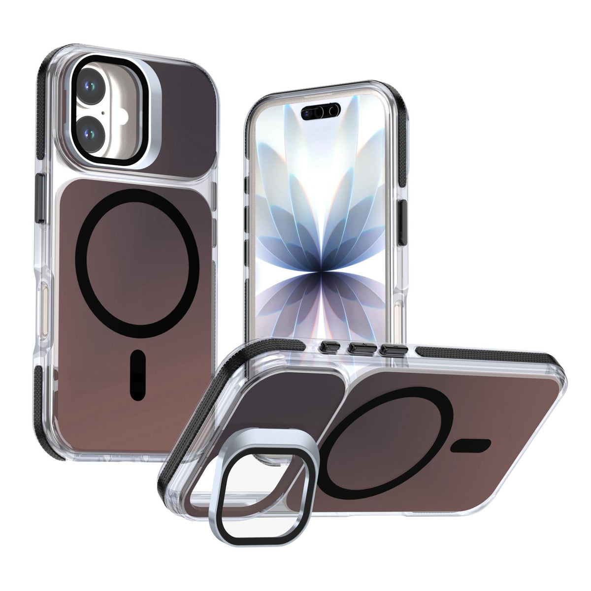 For iPhone 16 Chameleon Gen2 Lens Cover Kickstand Magnetic Phone Case - Black - EDA010044504C
