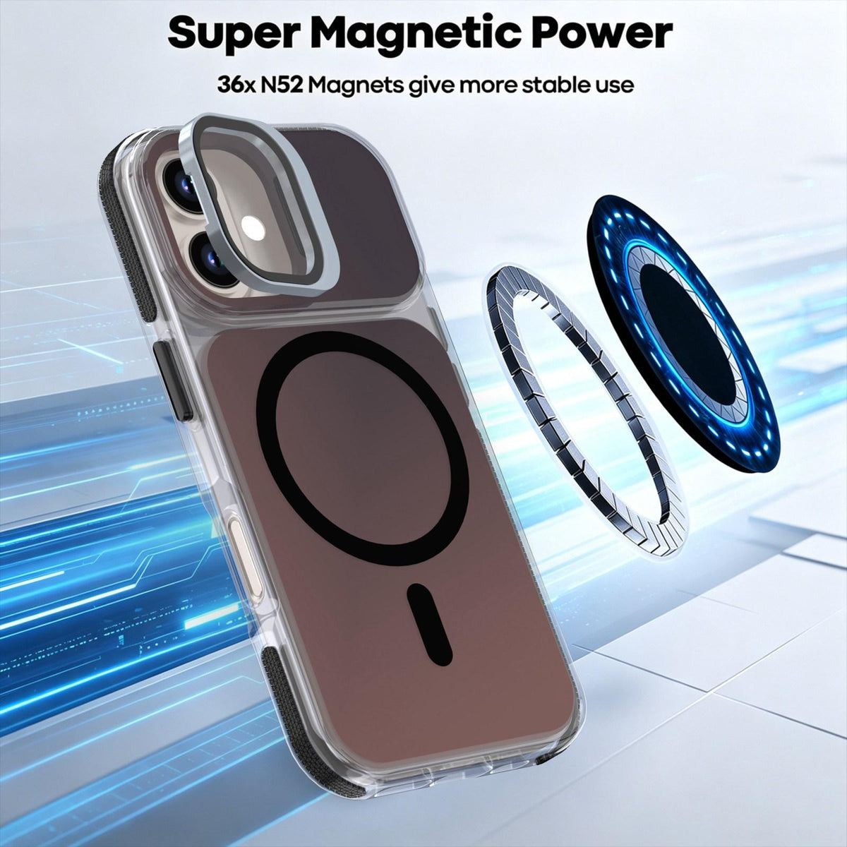 For iPhone 16 Chameleon Gen2 Lens Cover Kickstand Magnetic Phone Case - Black - EDA010044504C
