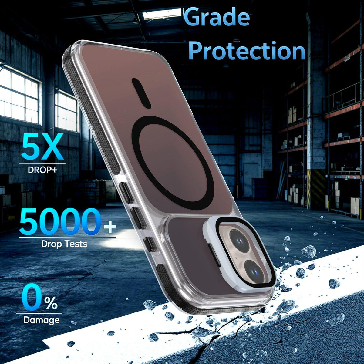 For iPhone 16 Chameleon Gen2 Lens Cover Kickstand Magnetic Phone Case - Black - EDA010044504C
