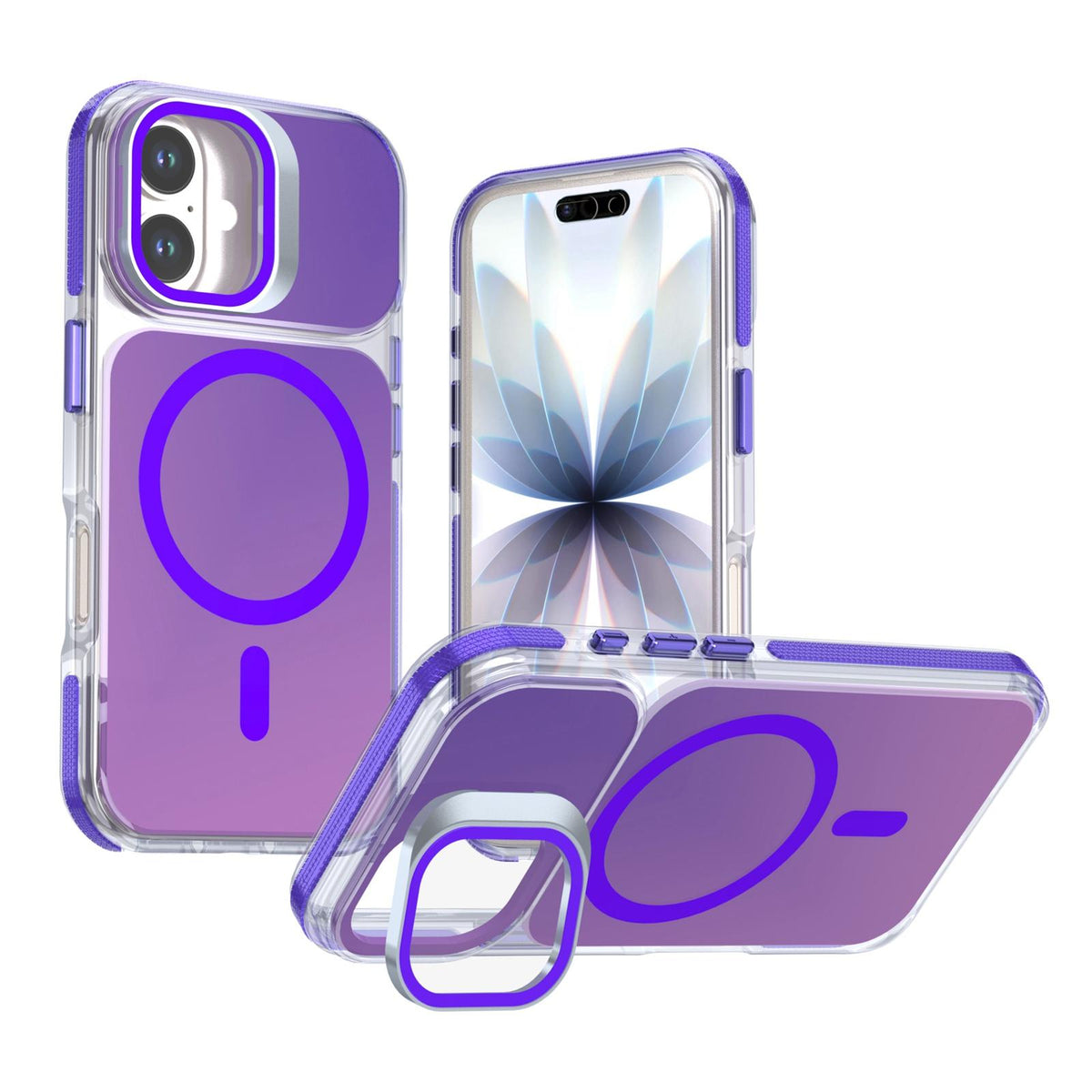 For iPhone 16 Chameleon Gen2 Lens Cover Kickstand Magnetic Phone Case - Purple - EDA010044504D