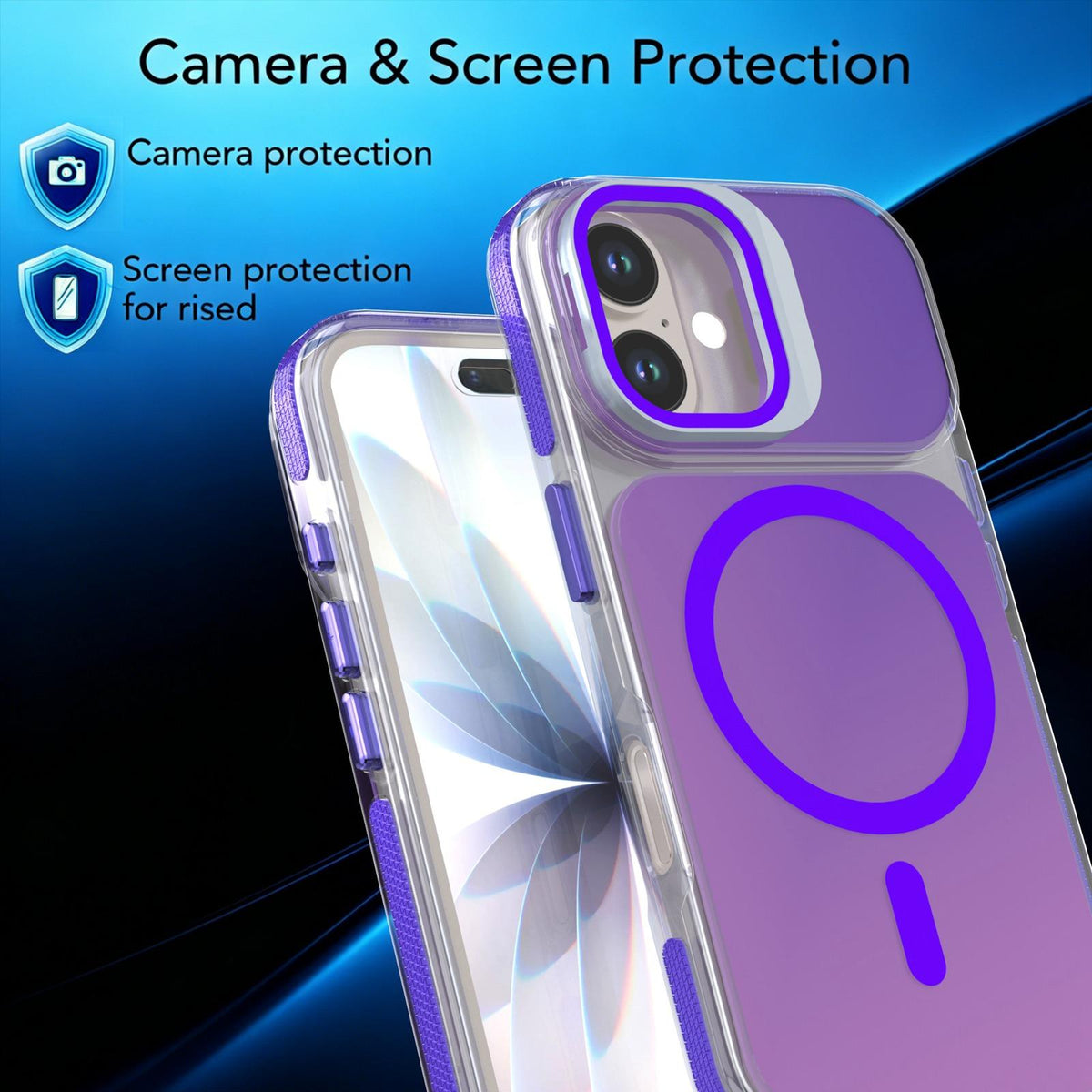For iPhone 16 Chameleon Gen2 Lens Cover Kickstand Magnetic Phone Case - Purple - EDA010044504D
