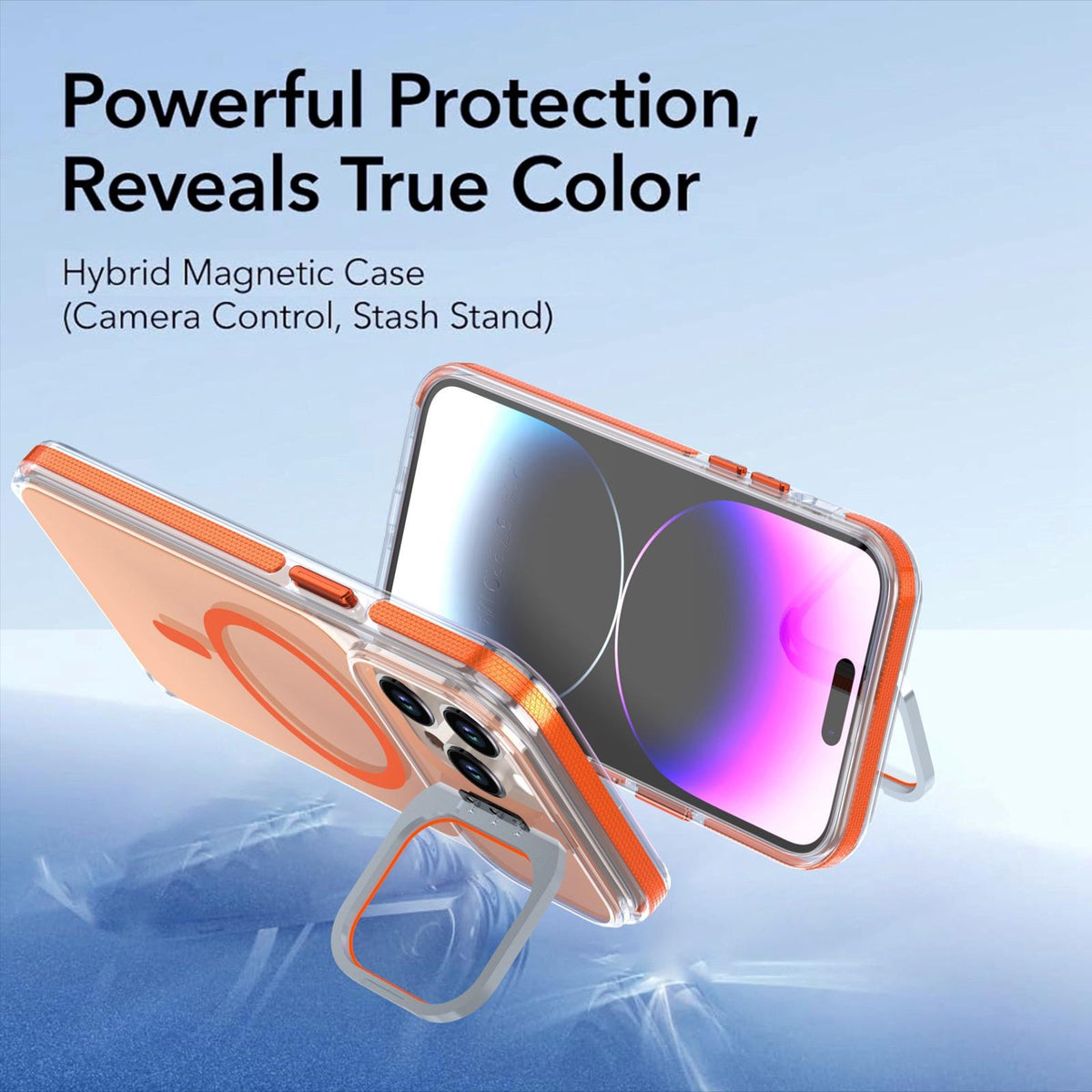For iPhone 14 Pro Max Chameleon Gen2 Lens Cover Kickstand Magnetic Phone Case - Orange - EDA010044511B