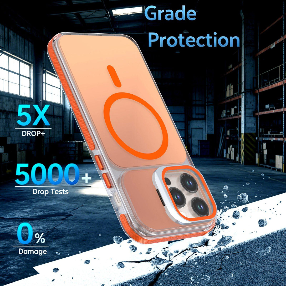 For iPhone 14 Pro Max Chameleon Gen2 Lens Cover Kickstand Magnetic Phone Case - Orange - EDA010044511B
