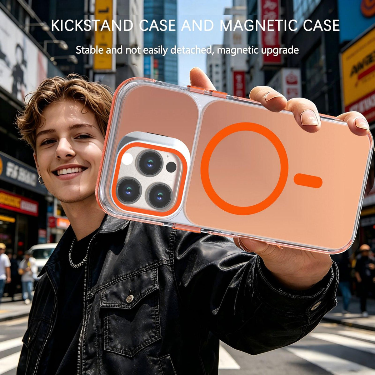 For iPhone 14 Pro Max Chameleon Gen2 Lens Cover Kickstand Magnetic Phone Case - Orange - EDA010044511B