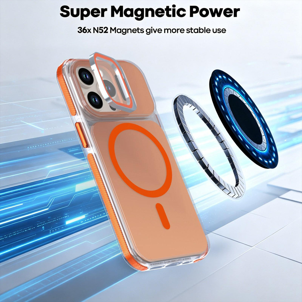 For iPhone 13 Pro Chameleon Gen2 Lens Cover Kickstand Magnetic Phone Case - Orange - EDA010044513B