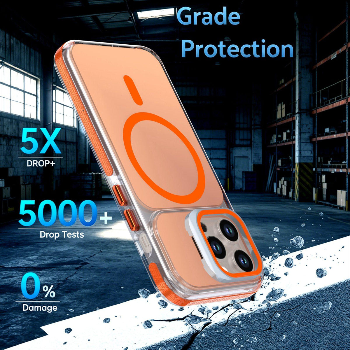 For iPhone 13 Pro Chameleon Gen2 Lens Cover Kickstand Magnetic Phone Case - Orange - EDA010044513B