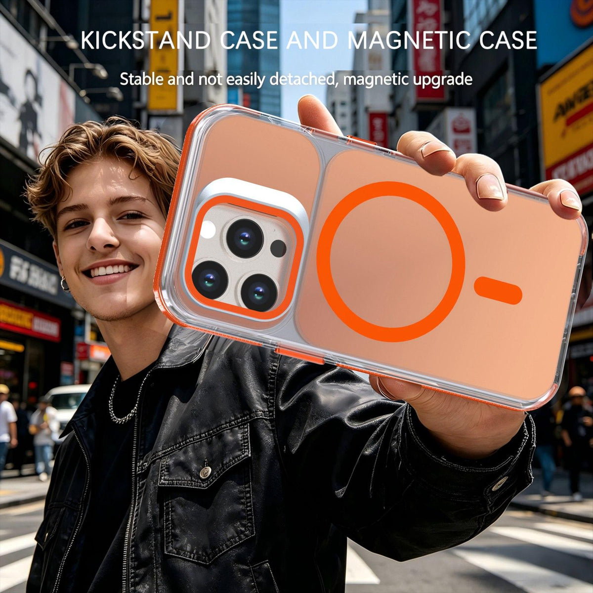 For iPhone 13 Pro Chameleon Gen2 Lens Cover Kickstand Magnetic Phone Case - Orange - EDA010044513B