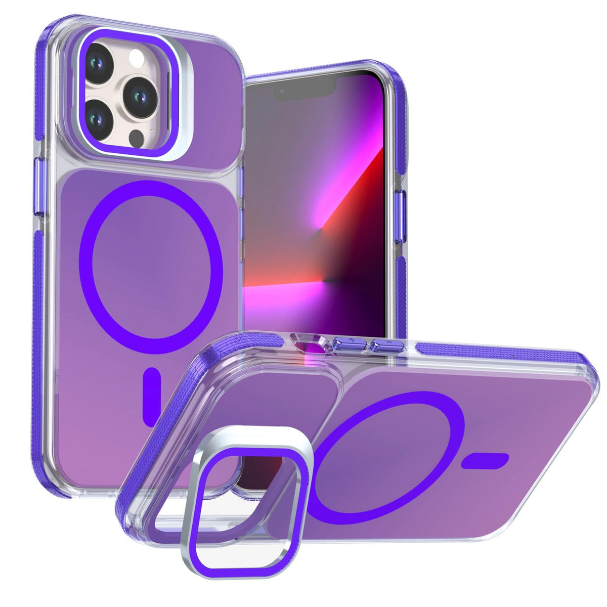For iPhone 13 Pro Chameleon Gen2 Lens Cover Kickstand Magnetic Phone Case - Purple - EDA010044513D