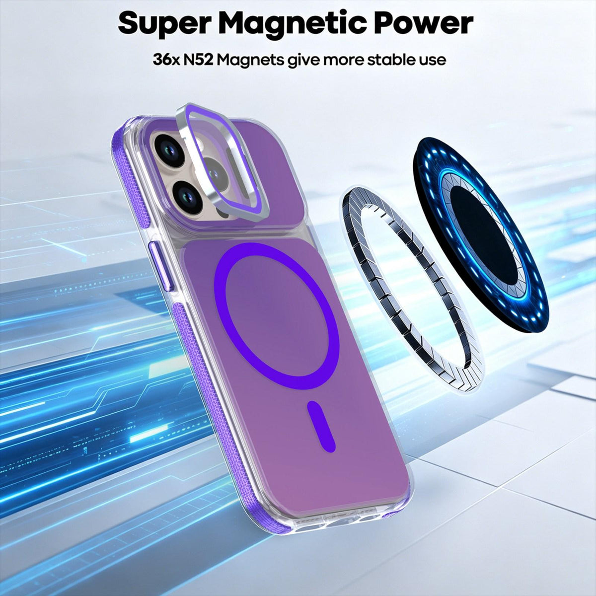For iPhone 13 Pro Chameleon Gen2 Lens Cover Kickstand Magnetic Phone Case - Purple - EDA010044513D