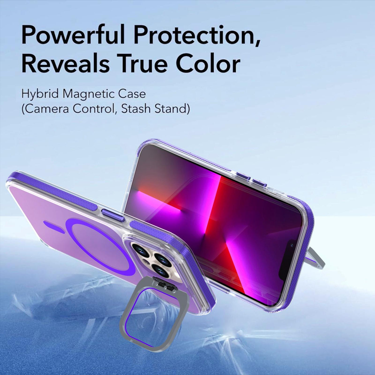 For iPhone 13 Pro Chameleon Gen2 Lens Cover Kickstand Magnetic Phone Case - Purple - EDA010044513D