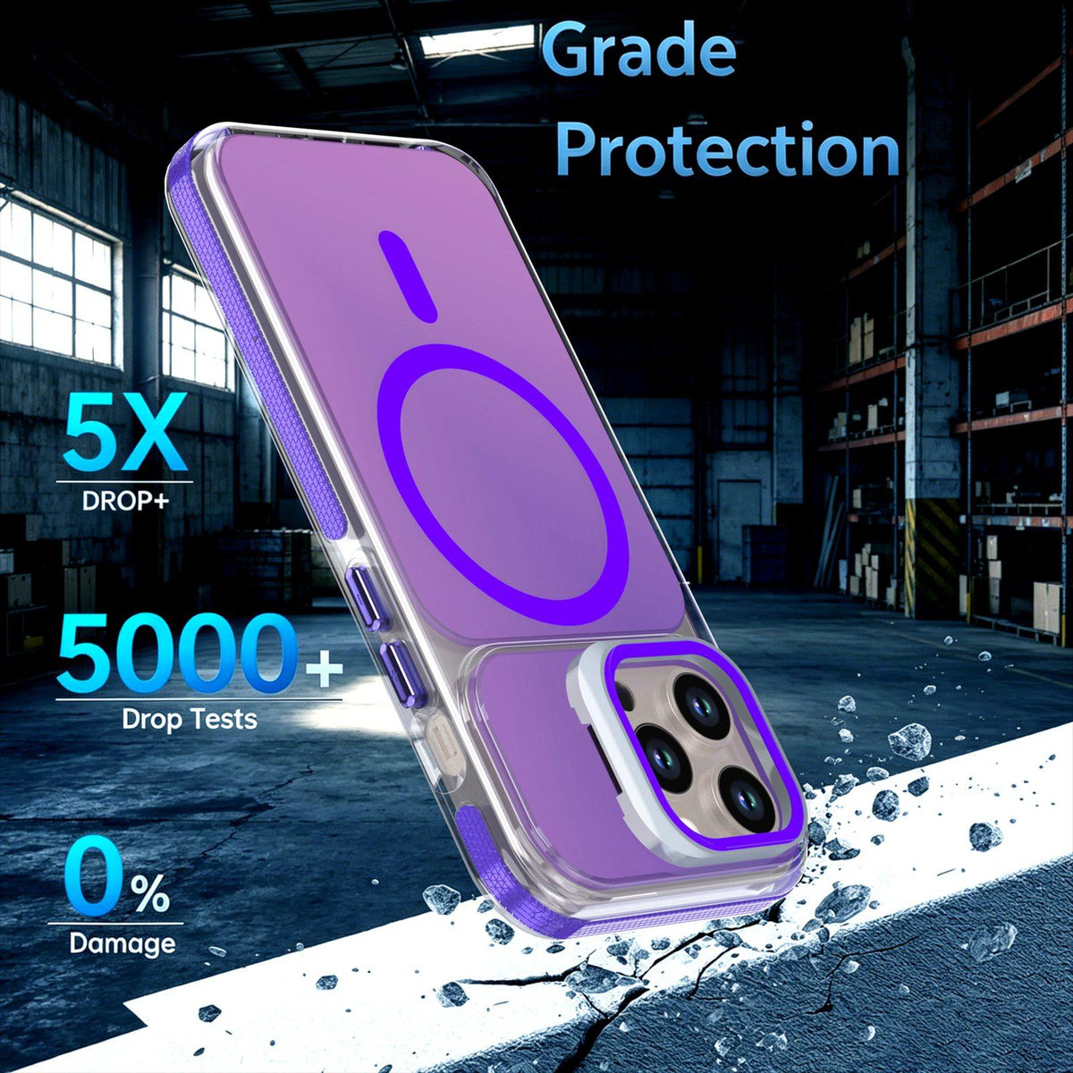 For iPhone 13 Pro Chameleon Gen2 Lens Cover Kickstand Magnetic Phone Case - Purple - EDA010044513D