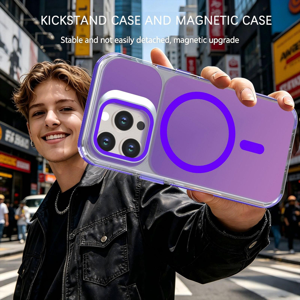 For iPhone 13 Pro Chameleon Gen2 Lens Cover Kickstand Magnetic Phone Case - Purple - EDA010044513D