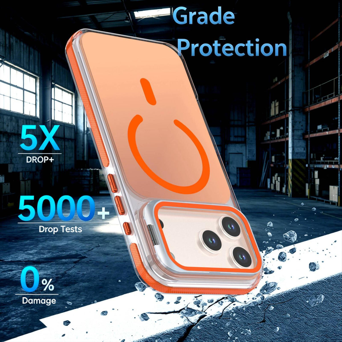 For iPhone 17 Pro Max Chameleon Gen2 Lens Cover Kickstand Magnetic Phone Case - Orange - EDA010044517B