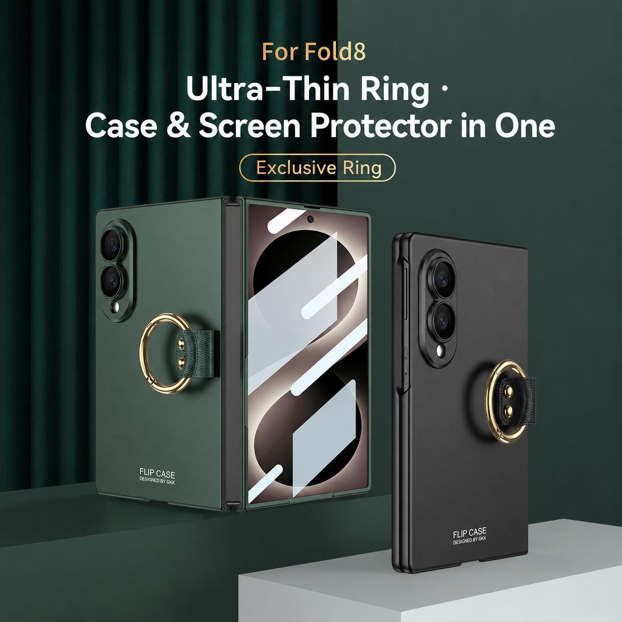 For Galaxy Z Fold8 5G GKK Integrated Ultra-thin PC Full Coverage Phone Case with Ring Holder(Black)