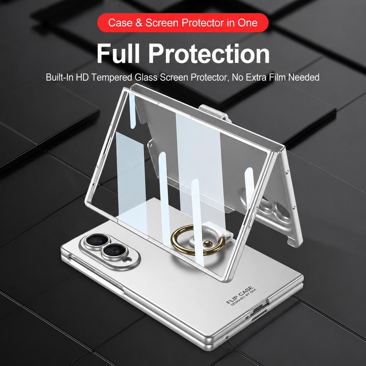 For Galaxy Z Fold8 5G GKK Integrated Ultra-thin PC Full Coverage Phone Case with Ring Holder(Black)