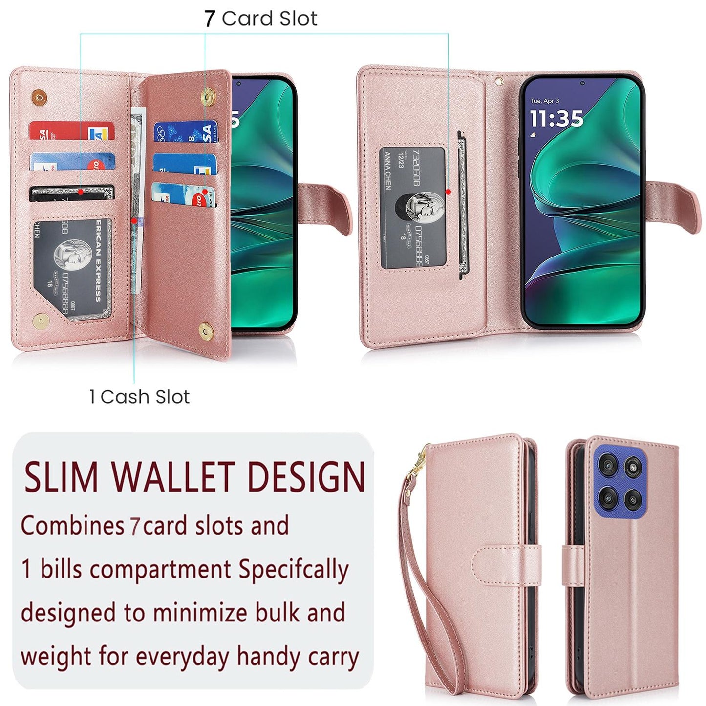For Motorola Moto G Stylus 2025 / Edge 60 Stylus Multi-Card Wallet RFID Leather Phone Case(Rose Gold)