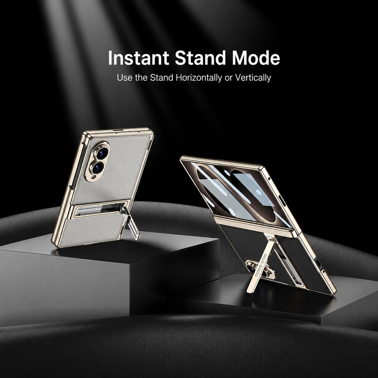 For Galaxy Z Fold8 5G GKK Integrated Triumph Phantom Magnetic Leather Phone Case with Holder(White)