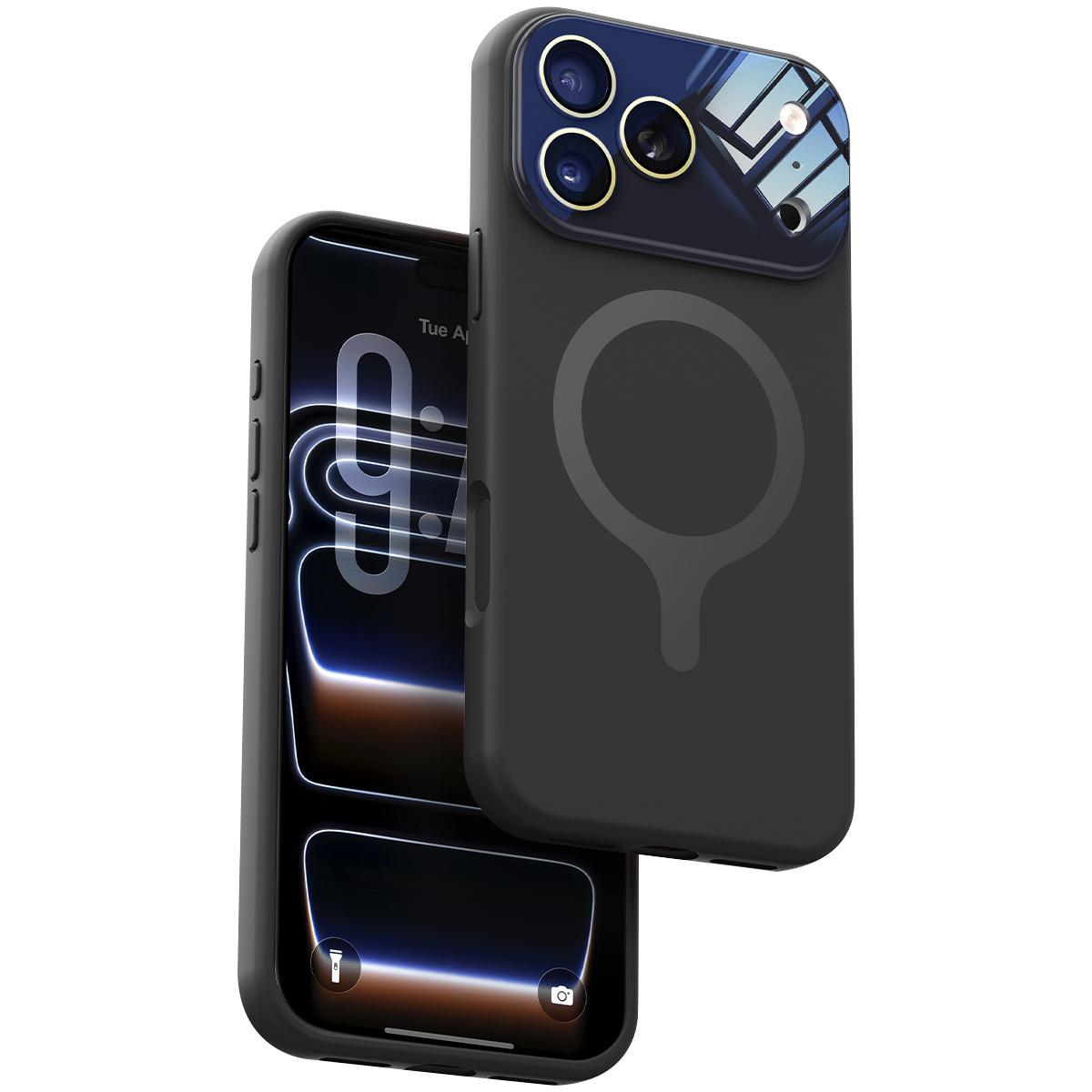 For iPhone 17 Pro Max Liquid Silicone Magnetic Camera Full Coverage Phone Case - Black - EDA010047701E