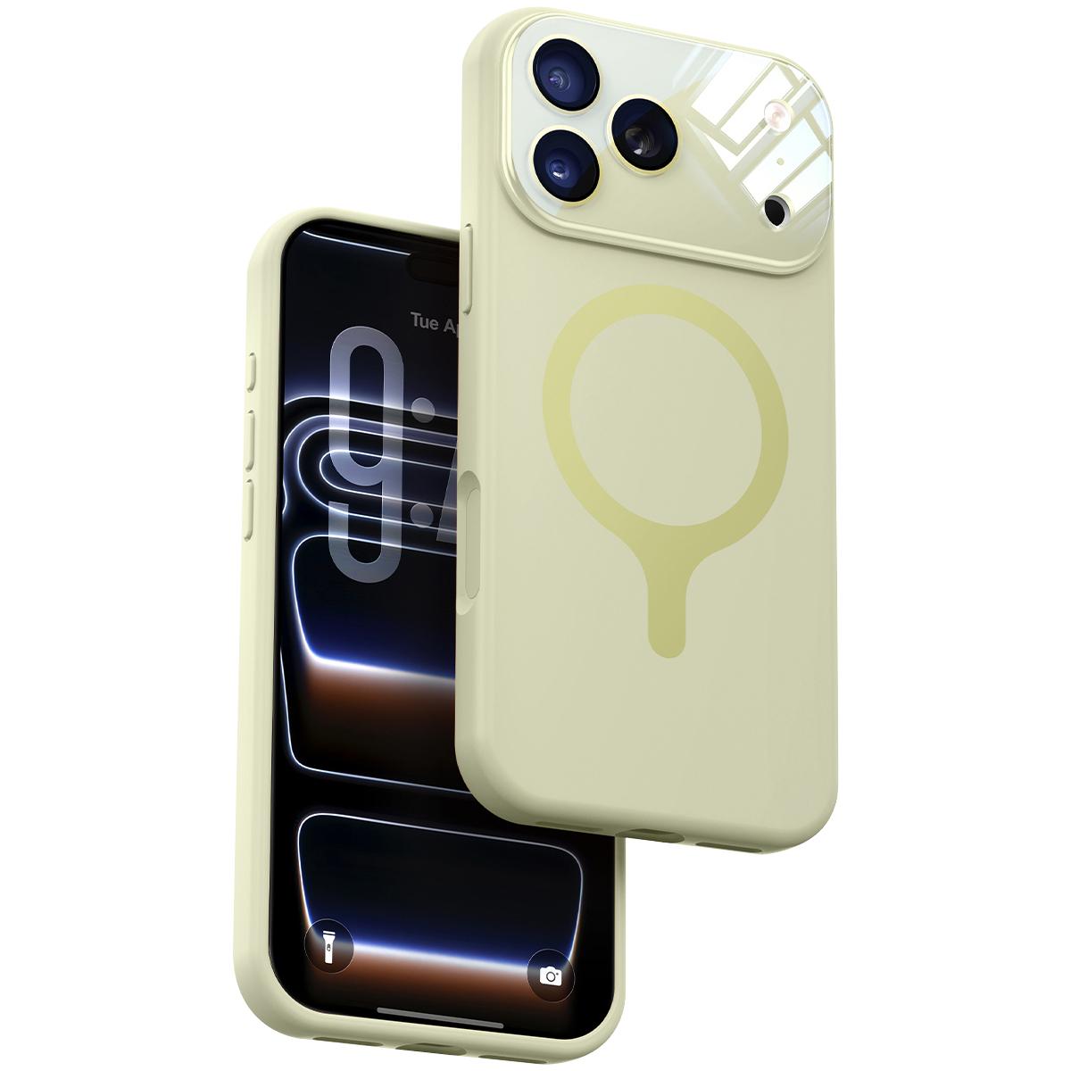 For iPhone 17 Pro Liquid Silicone Magnetic Camera Full Coverage Phone Case - Antique White - EDA010047702A