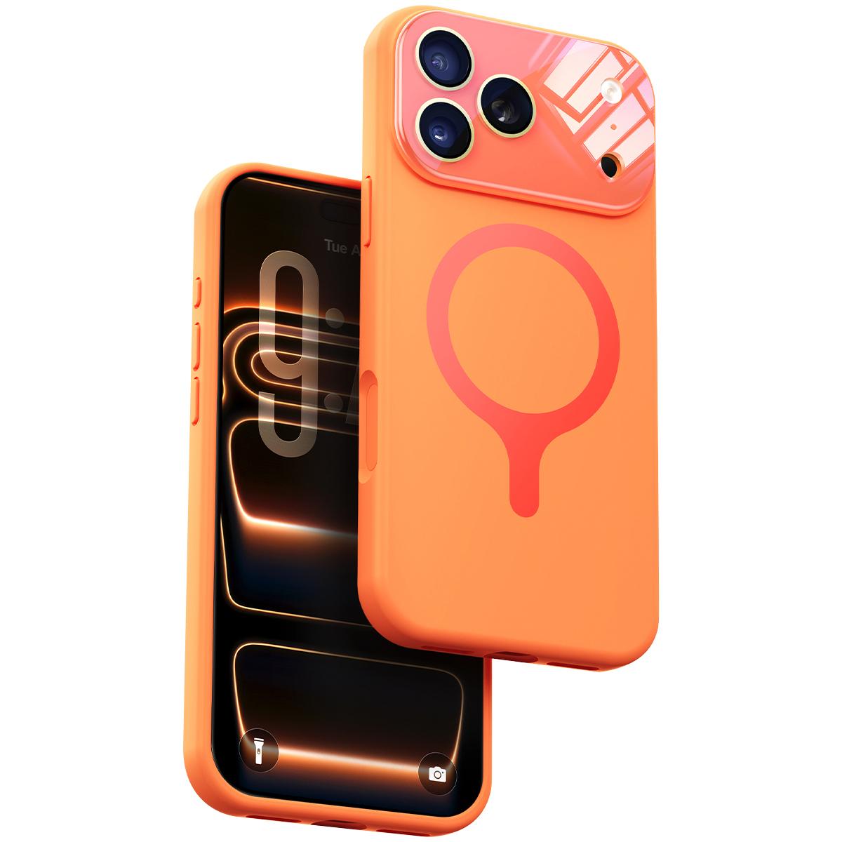 For iPhone 17 Pro Liquid Silicone Magnetic Camera Full Coverage Phone Case - Orange - EDA010047702F