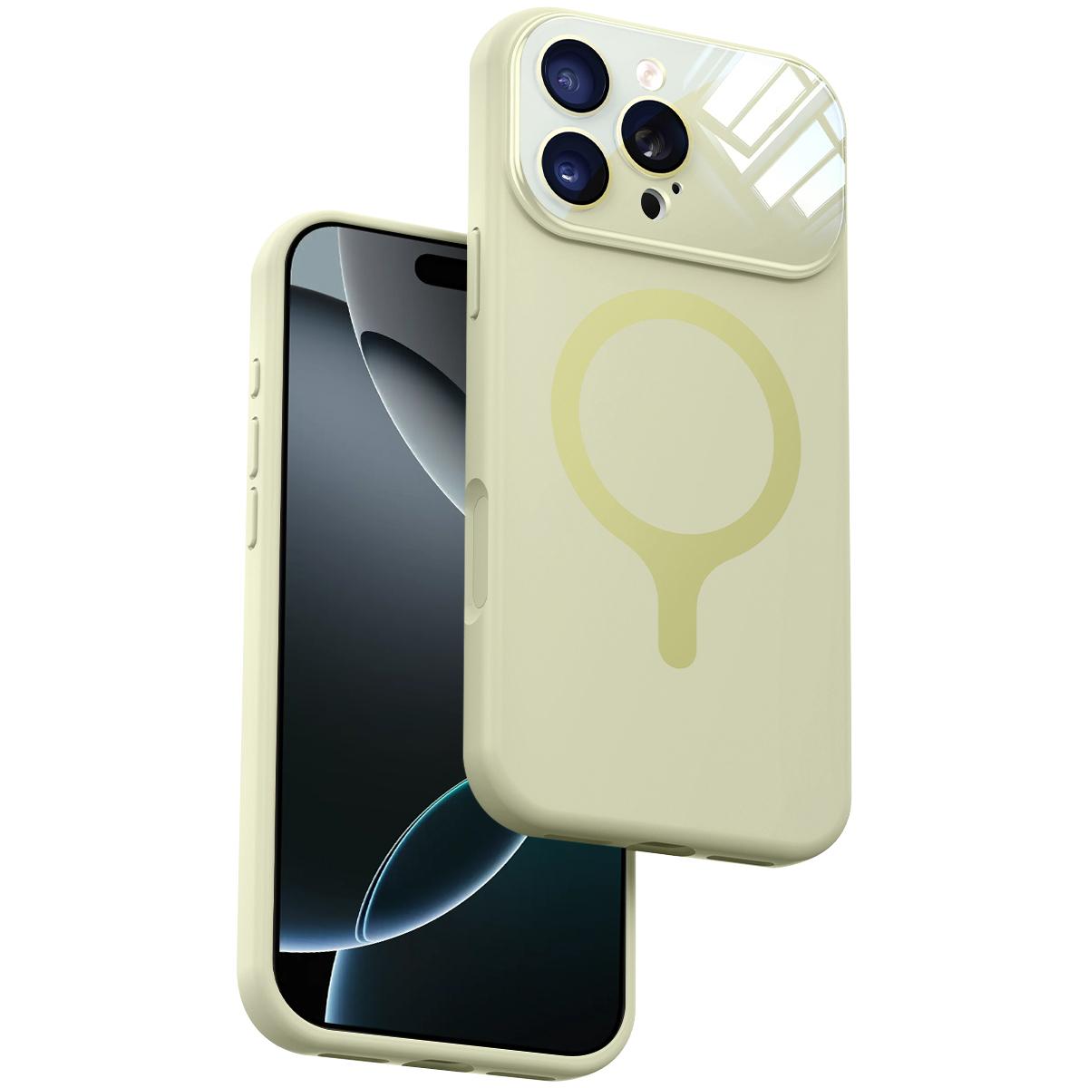 For iPhone 16 Pro Max Liquid Silicone Magnetic Camera Full Coverage Phone Case - Antique White - EDA010047704A