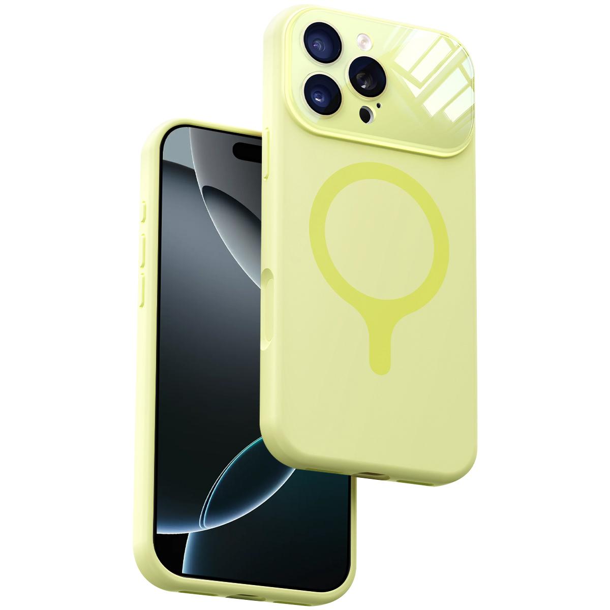 For iPhone 16 Pro Max Liquid Silicone Magnetic Camera Full Coverage Phone Case - Yellow - EDA010047704D