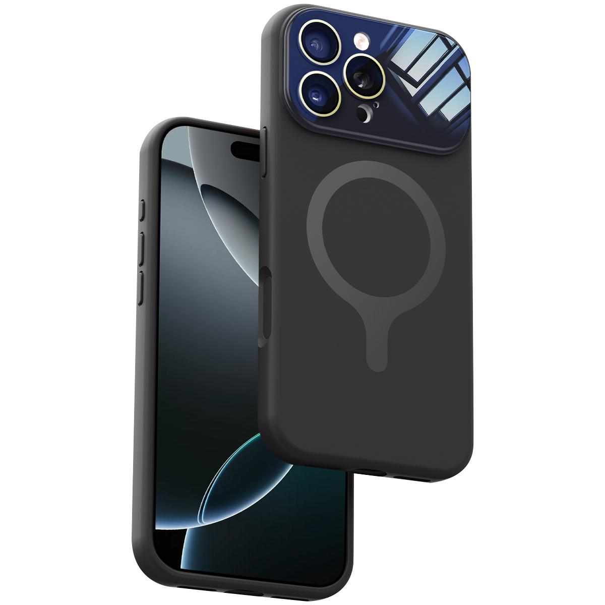 For iPhone 16 Pro Max Liquid Silicone Magnetic Camera Full Coverage Phone Case - Black - EDA010047704E