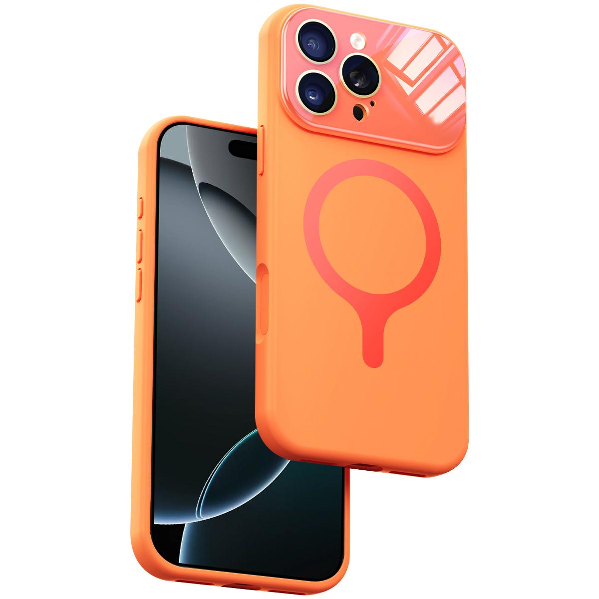 For iPhone 16 Pro Liquid Silicone Magnetic Camera Full Coverage Phone Case - Orange - EDA010047705F