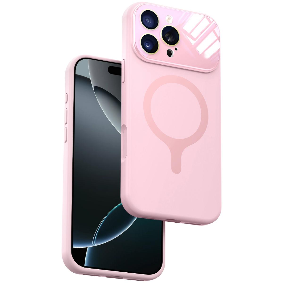 For iPhone 16 Pro Liquid Silicone Magnetic Camera Full Coverage Phone Case - Pink - EDA010047705G