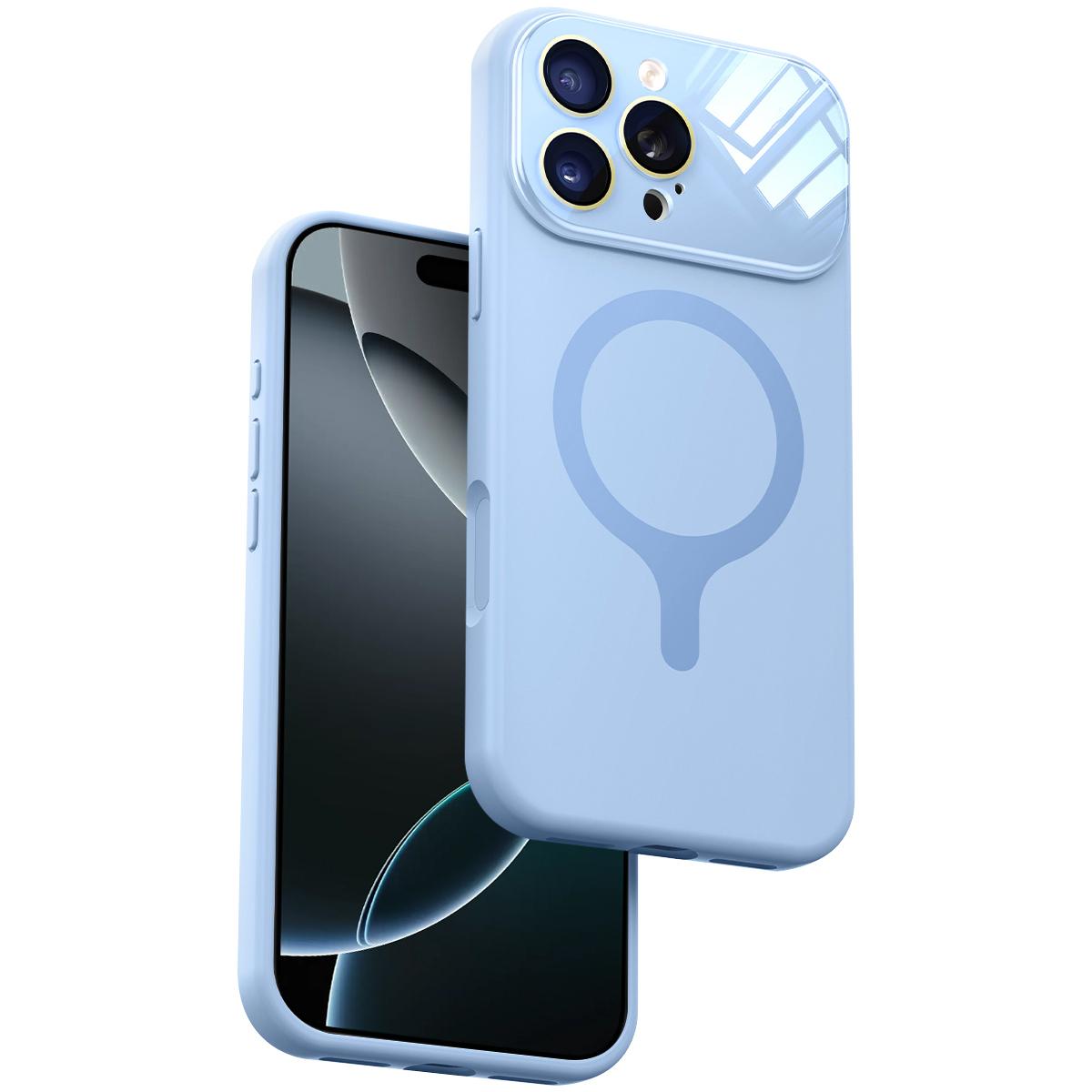 For iPhone 16 Pro Liquid Silicone Magnetic Camera Full Coverage Phone Case - Blue - EDA010047705H