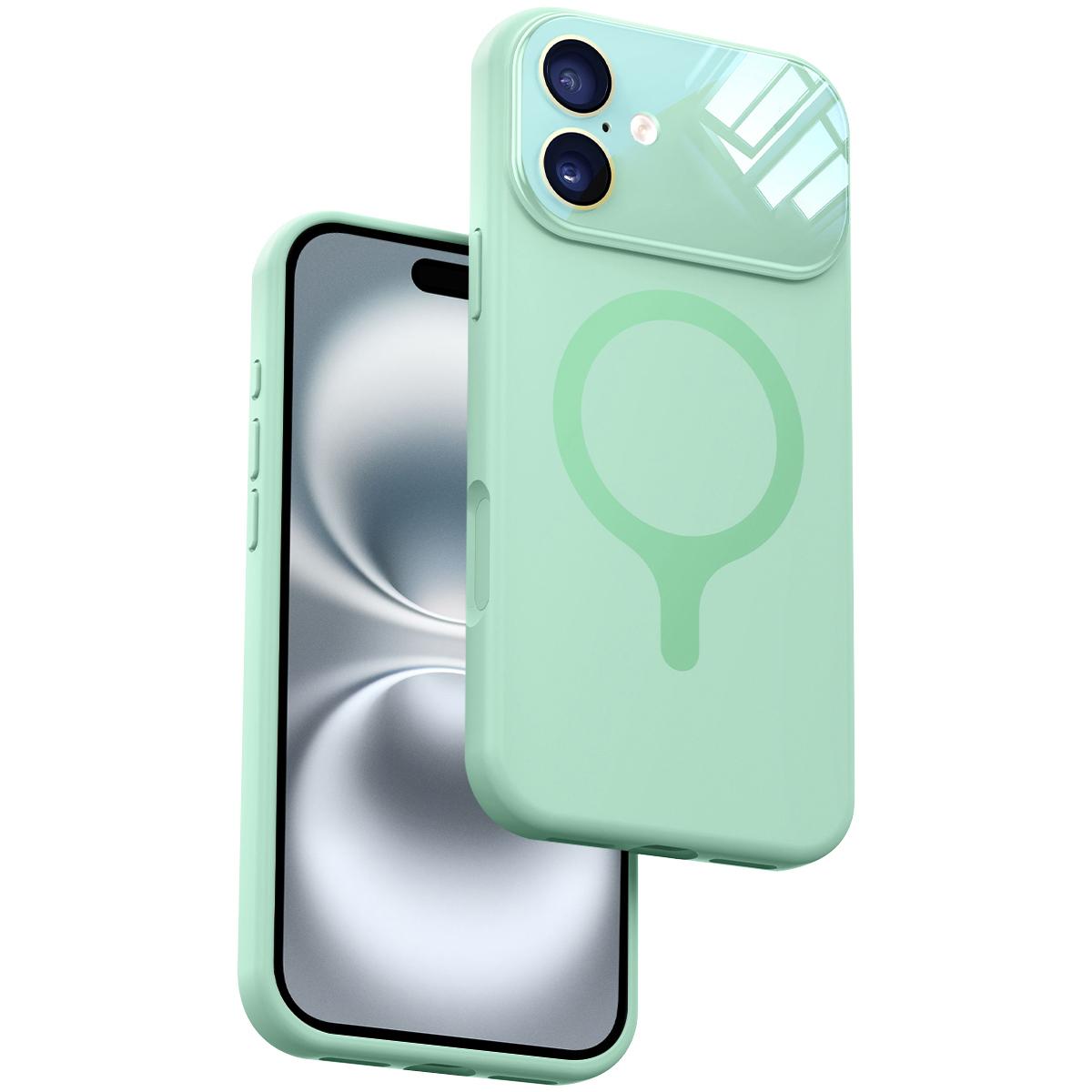For iPhone 16 Liquid Silicone Magnetic Camera Full Coverage Phone Case - Green - EDA010047706B