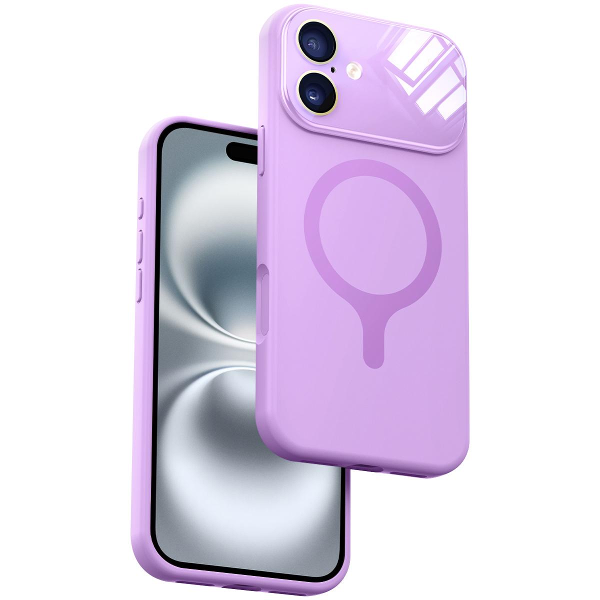 For iPhone 16 Liquid Silicone Magnetic Camera Full Coverage Phone Case - Purple - EDA010047706C