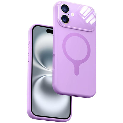 For iPhone 16 Liquid Silicone Magnetic Camera Full Coverage Phone Case - Purple - EDA010047706C