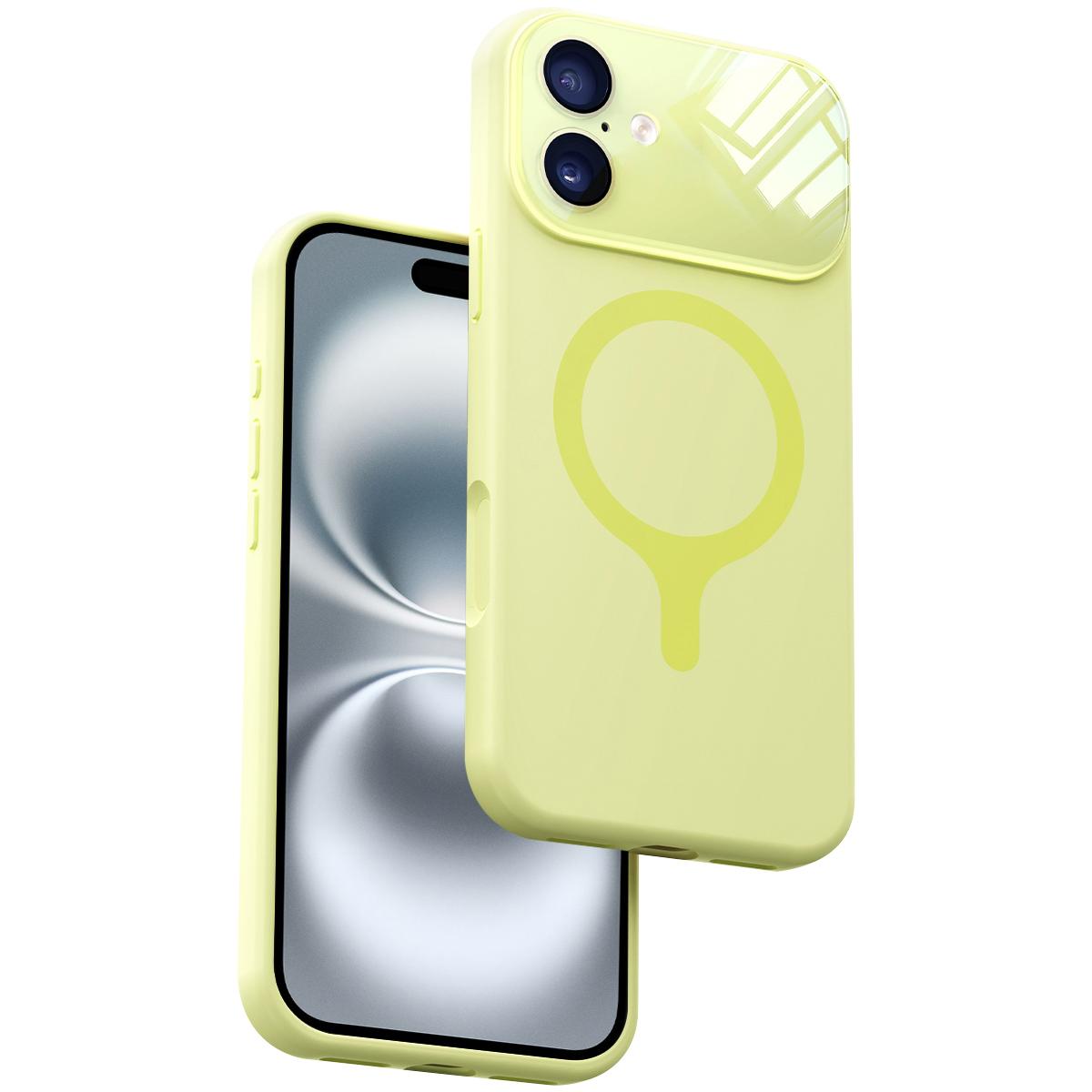 For iPhone 16 Liquid Silicone Magnetic Camera Full Coverage Phone Case - Yellow - EDA010047706D