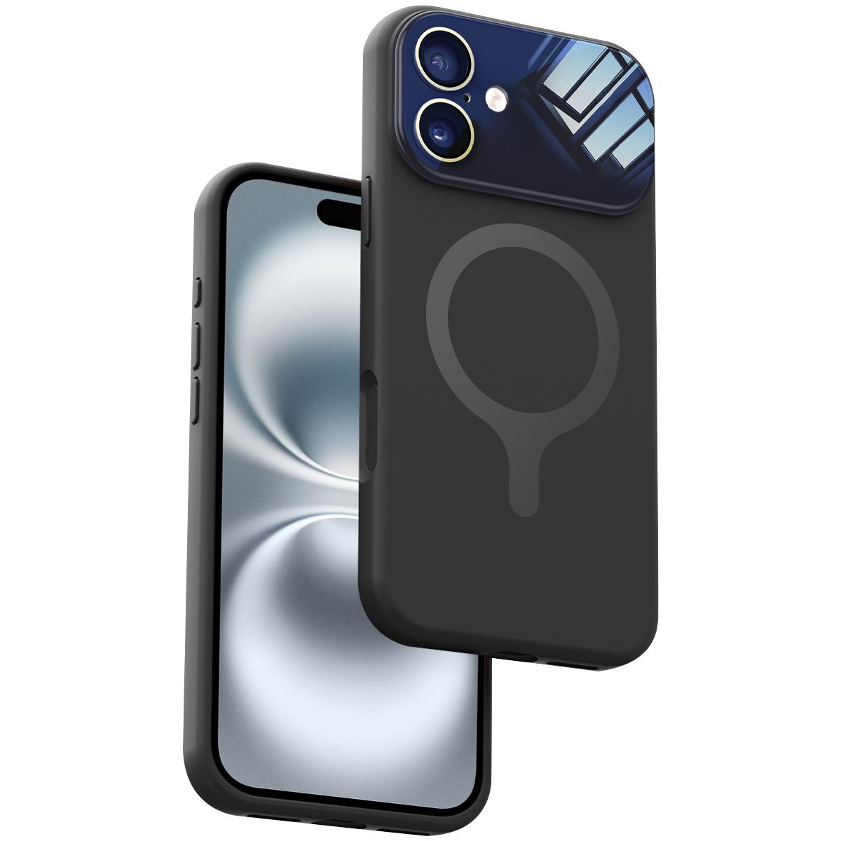 For iPhone 16 Liquid Silicone Magnetic Camera Full Coverage Phone Case - Black - EDA010047706E