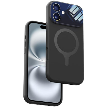 For iPhone 16 Liquid Silicone Magnetic Camera Full Coverage Phone Case - Black - EDA010047706E