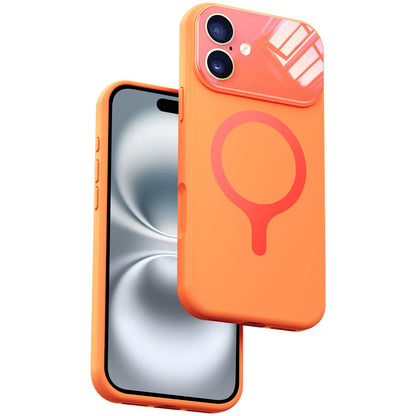 For iPhone 16 Liquid Silicone Magnetic Camera Full Coverage Phone Case - Orange - EDA010047706F