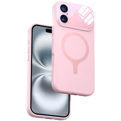 For iPhone 16 Liquid Silicone Magnetic Camera Full Coverage Phone Case - Pink - EDA010047706G