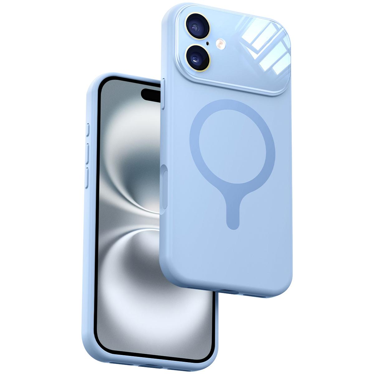 For iPhone 16 Liquid Silicone Magnetic Camera Full Coverage Phone Case - Blue - EDA010047706H