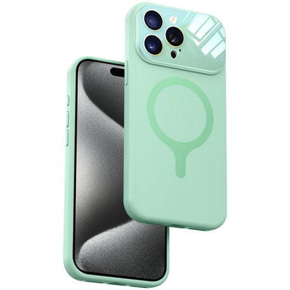 For iPhone 15 Pro Max Liquid Silicone Magnetic Camera Full Coverage Phone Case - Green - EDA010047707B